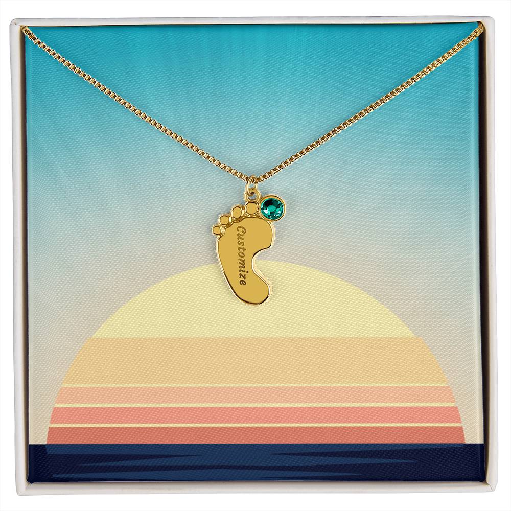 Engraved Baby Feet Necklace with Birthstone