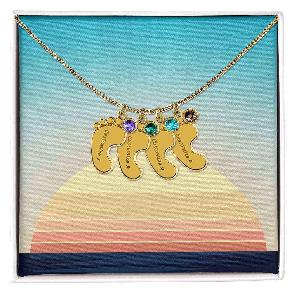 Engraved Baby Feet Necklace with Birthstone