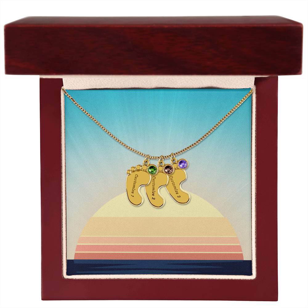 Engraved Baby Feet Necklace with Birthstone