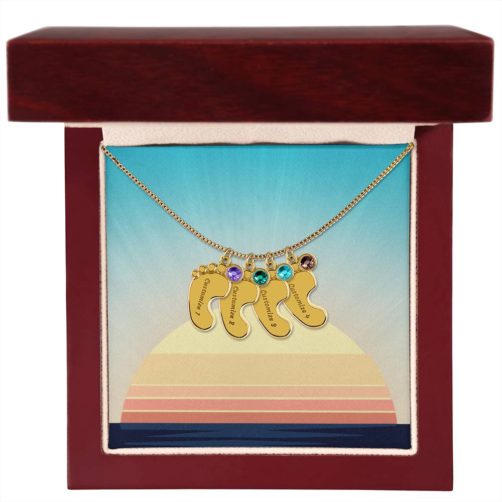 Engraved Baby Feet Necklace with Birthstone