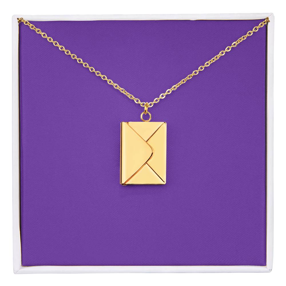 First [f] Engraved Envelope Necklace