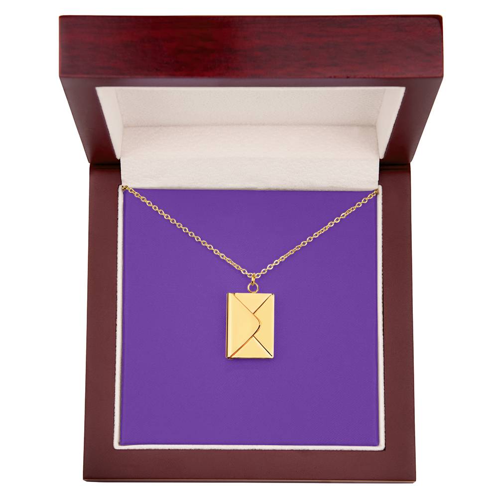 First [f] Engraved Envelope Necklace