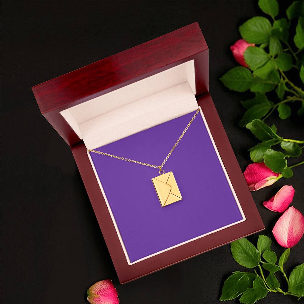 First [f] Engraved Envelope Necklace