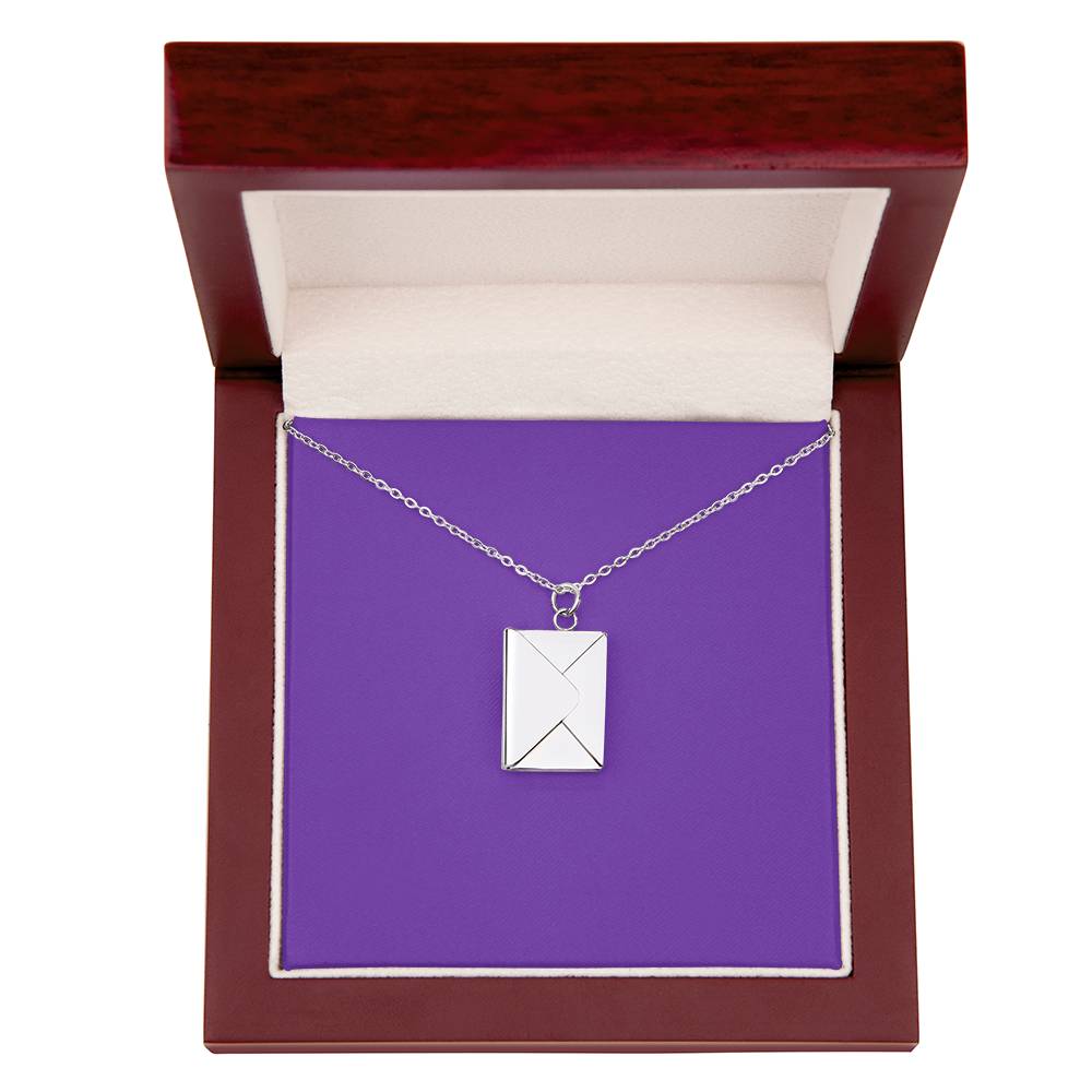 First [f] Engraved Envelope Necklace